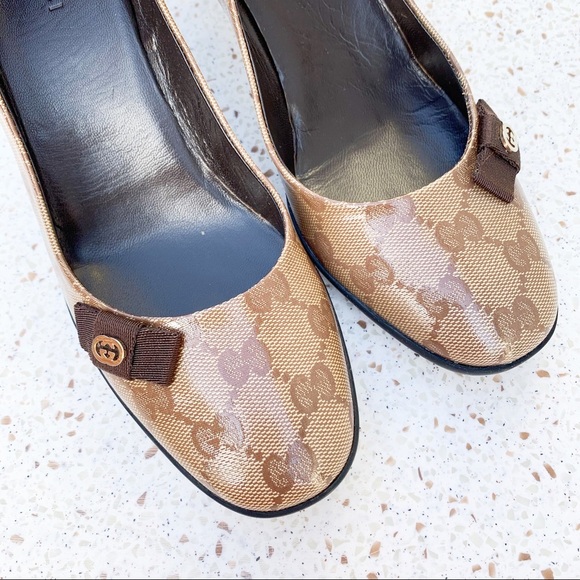 NIB Authentic Gucci Crystal GG Bow Front Mid Heel - Picture 3 of 8